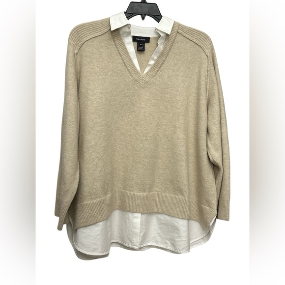 Karen Kane Layered Sweater In Sand Size 2X Collared V Neck Long Sleeve NWT - Picture 2 of 7
